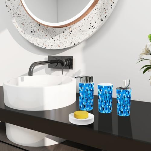 Boho Style 6 Piece Bathroom Accessory Set Blue Circles