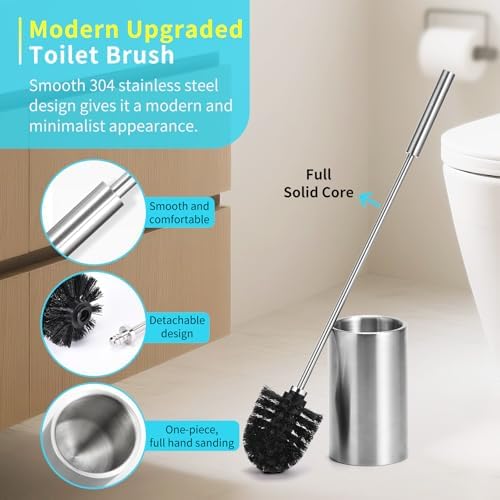 Stainless Steel Toilet Brush Set with 2 Heads and Holder 1