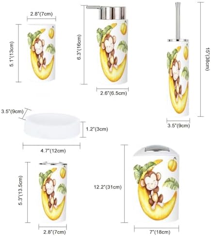 Boho Cute Cartoon Monkey Bathroom Accessory Set 6 Piece