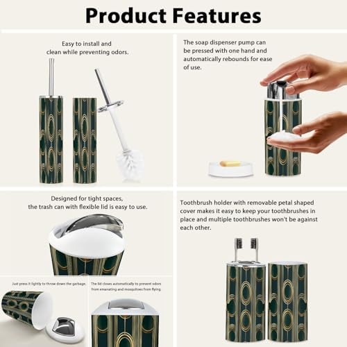 TRANQDEHOM 6-Piece Boho Bathroom Accessory Set 1