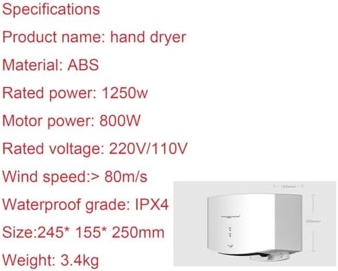 Commercial Wall Mounted Hand Dryer with 10 Second Dry Time
