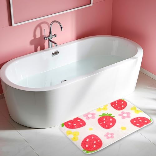 FEBSNOW Strawberry Flower Bath Mat Non-Slip 2756x165 Inch 1