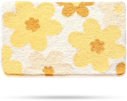 Molesun Floral Bath Mat - Non-Slip Microfiber 16x24 Yellow