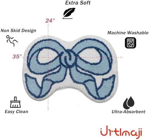 Urtlmaji Coquette Bow Rug 35x24 Blue Bath Mat