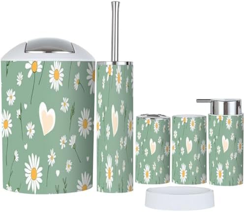 Boho Daisy Flower Bathroom Accessory Set 6 Piece