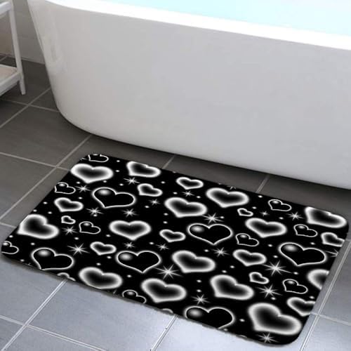 Cute Black and White Heart Bath Rug for Kids Boys