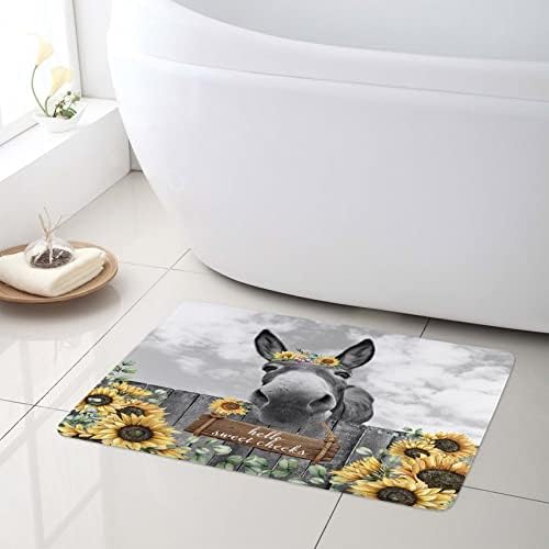 HVEST Farmhouse Donkey Bath Rug Rustic Yellow Floral