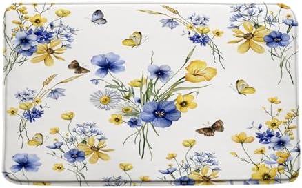 GCTNBJL Yellow Blue Flower Bath Mat Rustic