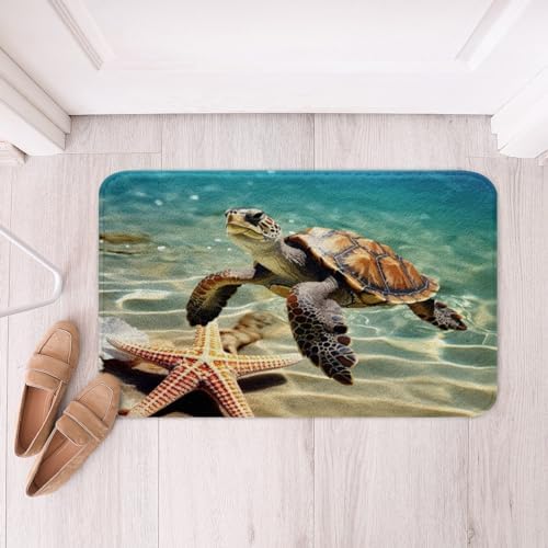 Jejeloiu 3D Sea Turtle Bath Rug 16x24 Inch Non-Slip Kids Ocean Mat
