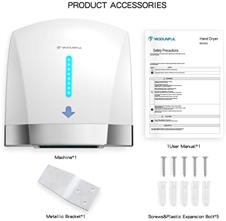 modunful Hand Dryer Wall Mounted Touchless Low Noise 40db