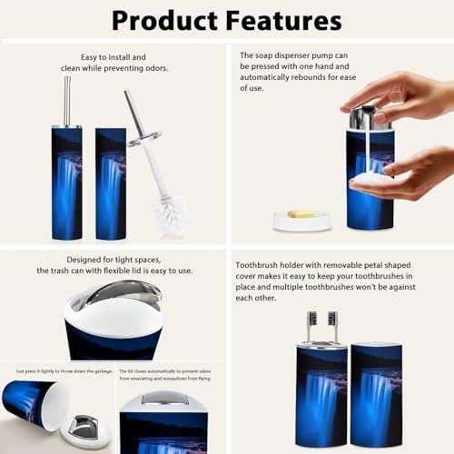 Boho Falls Bathroom Accessory Set 6 Piece Blue Light Rainbows