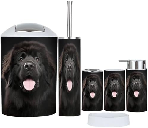 TRANQDEHOM 6-Piece Bathroom Accessory Set with Dog Portrait