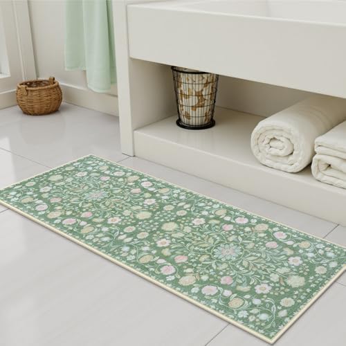 Uphome Green Boho Floral Bath Rug 18x47 inch 1