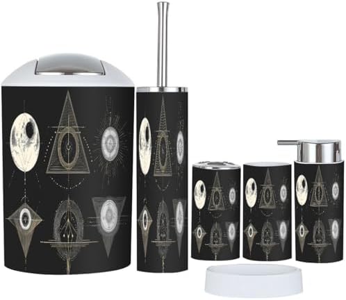 Boho Bathroom Accessory Set 6 Piece Black