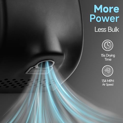 Anydry Compact Hand Dryer with 1350W Power and Matte Black Finish