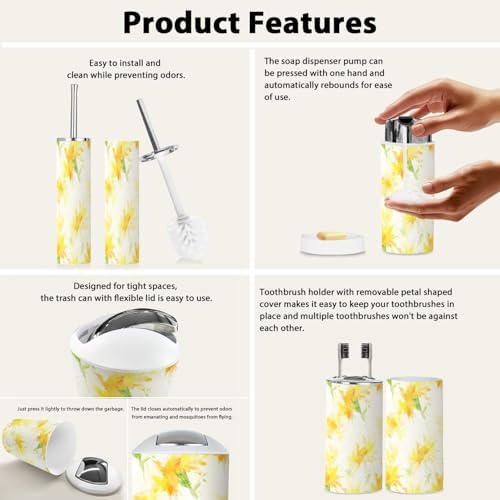 Boho Summer Sunflower Bathroom Accessory Set 6 Piece