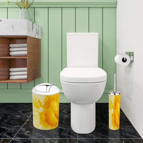 Boho 6-Piece Bathroom Accessory Set in Lemon Yellow and White