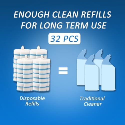 Disposable Toilet Brush Refills 32 Pcs - Compact Blue Scrubber Heads