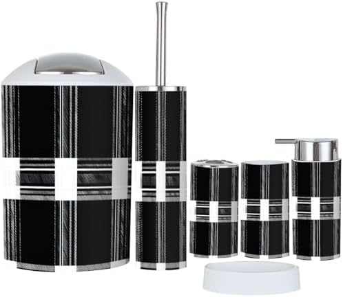 Boho Textured Plaid Bathroom Accessory Set 6 Piece