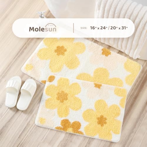 Molesun Floral Bath Mat - Non-Slip Microfiber 16x24 Yellow