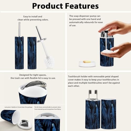 Boho Dark Blue Bathroom Accessory Set 6 Piece