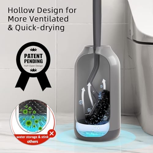 HAMITOR Toilet Brush Holder Set with Curved Bristle and Silicone Head