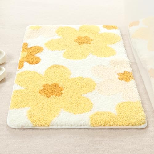 Molesun Floral Bath Mat - Non-Slip Microfiber 16x24 Yellow