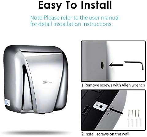 PLUSSEN 1800W Stainless Steel Hand Dryer - Touchless Infrared Sensor