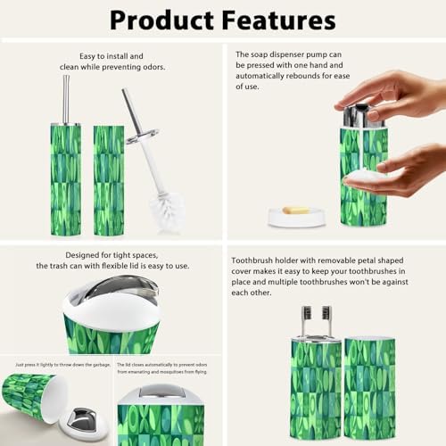 Boho Green Bathroom Accessory Set 6 Piece