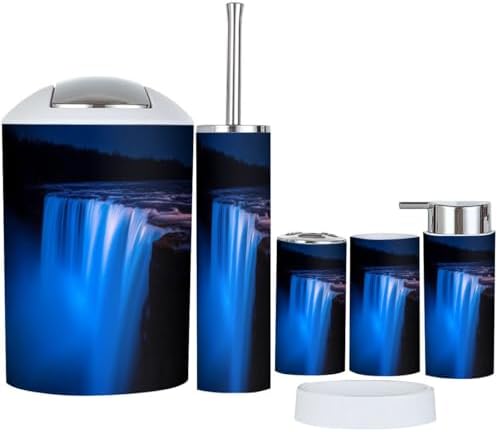 Boho Falls Bathroom Accessory Set 6 Piece Blue Light Rainbows