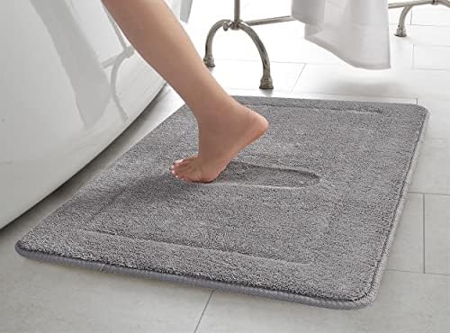 Oliver Brown Terry Bath Mat - 20x32 Non-Slip Machine Washable Light Gray