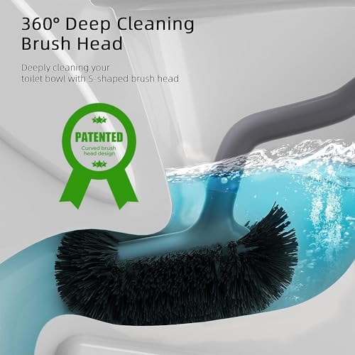 HAMITOR Toilet Brush Holder Set with Curved Bristle and Silicone Head