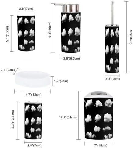 Boho Bathroom Accessory Set 6 Piece Clouds Black 1