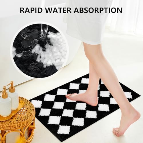 Soft Checkered Bath Mat 20x30in Non-Slip Water Absorbing