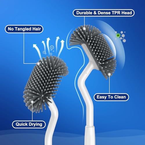 HAMITOR Toilet Brush Holder Set with Curved Bristles and Silicone Head 1