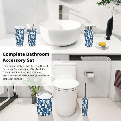 Boho Hibiscus Flowers Bathroom Accessory Set 6 Piece