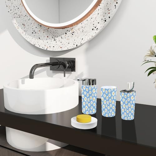 TRANQDEHOM 6-Piece Bathroom Accessory Set with Boho Daisy Flower Design