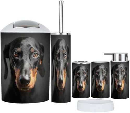 Boho Dog Portrait Bathroom Accessory Set 6 Piece
