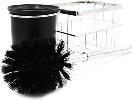 FLYBOT Toilet Brush Scrubber Cleaner with Adhesive Holder and Chrome Basket
