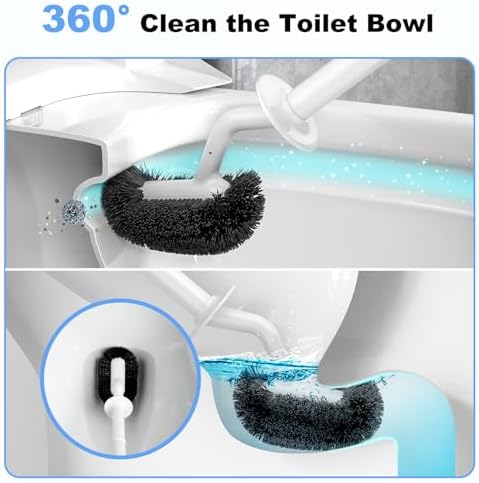 HAMITOR Toilet Bowl Brush Holder Set - Curved Design Space-Saving Modern White 1