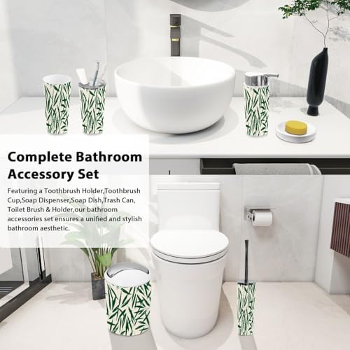 Boho Leaf Pattern Bathroom Accessory Set 6 Piece