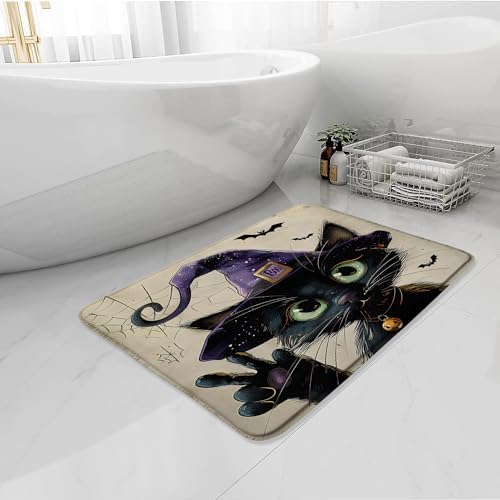 Halloween Cat Bath Mat 16x24 Inch Memory Foam