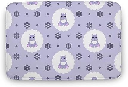 MZERSE Machine Washable Bath Mat with Cute Hippo Print Purple