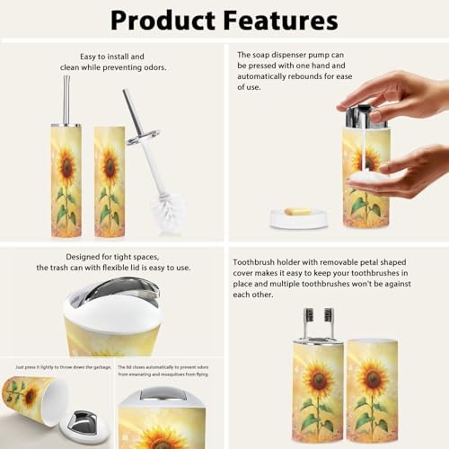 Boho Sunflower Bathroom Accessory Set 6 Piece 1