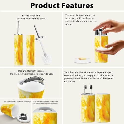 Boho 6-Piece Bathroom Accessory Set in Lemon Yellow and White