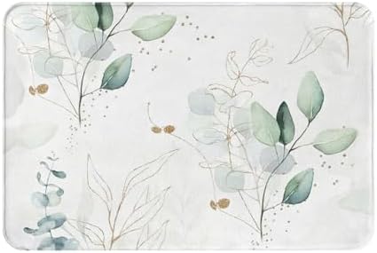 Boho Leaf Bath Mat 16x24in Non-Slip Absorbent Rug