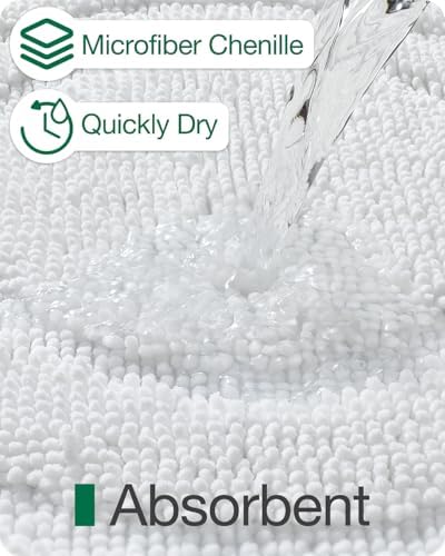 LUMI Bath Mat Non-Slip Rubber Backing White 24x43
