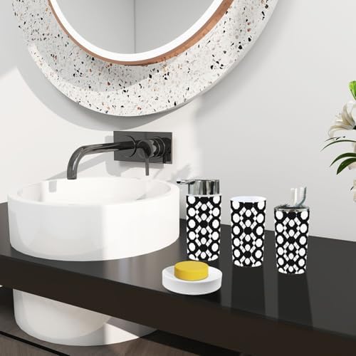 Boho Bathroom Accessory Set 6 Piece Black White Rhombuses 1