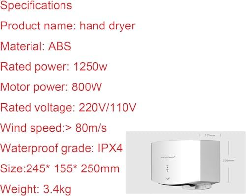 Extra Quiet Electric Touchless Hand Dryer 800W