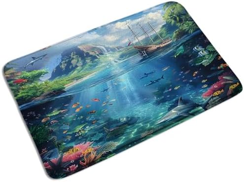 Ocean Coastal Bath Mat Tropical Fish Sailboat Seagull
